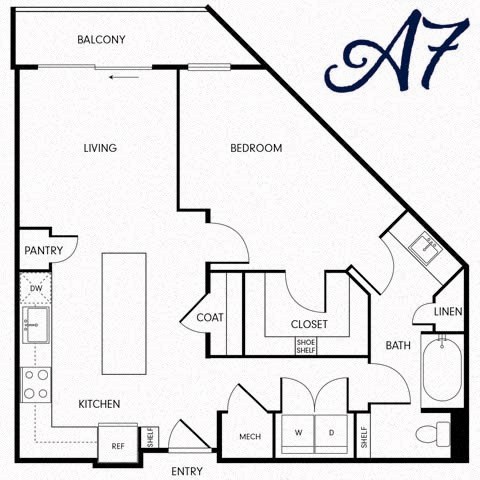 a floor plan of a studio apartment with a bedroom and a living room